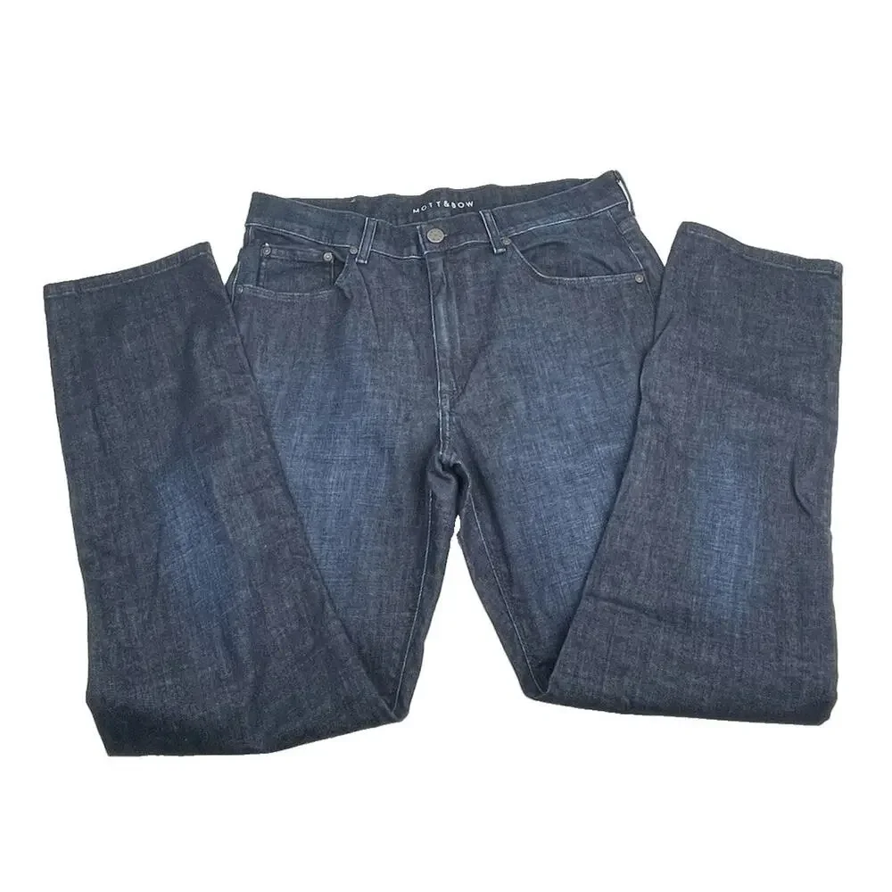 Mott & Bow Mosco Straight Leg Jeans Mens 34x30 Dark Indigo Blue Denim Stretch